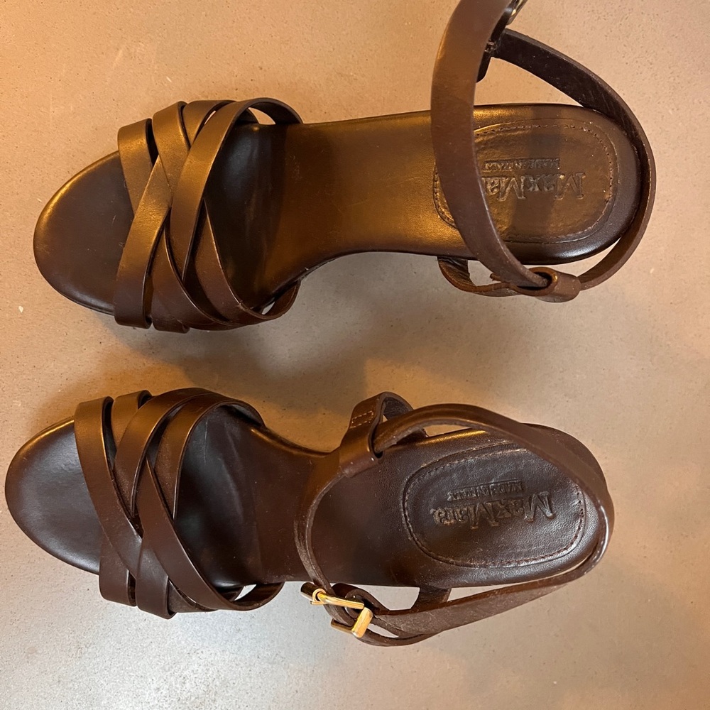 MaxMara Dark Brown Leather Sandals - Size 37